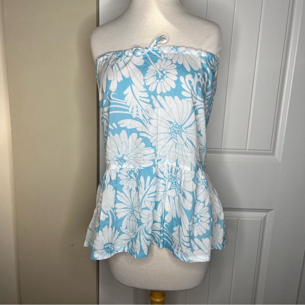 O’neill Y2K Surf Girl Blue Tropical Floral Flowy Tube Top Drop Waist Resortwear